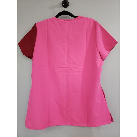 NEW XL Pledge 5 Pink Burgundy V Neck Snap Scrub Nursing‎ Medical Top Shirt - Picture 4 of 4
